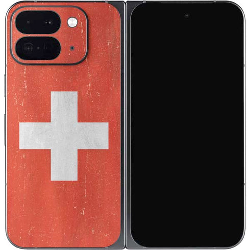 Switzerland Flag Distressed Google Pixel 9 Pro Fold Skin